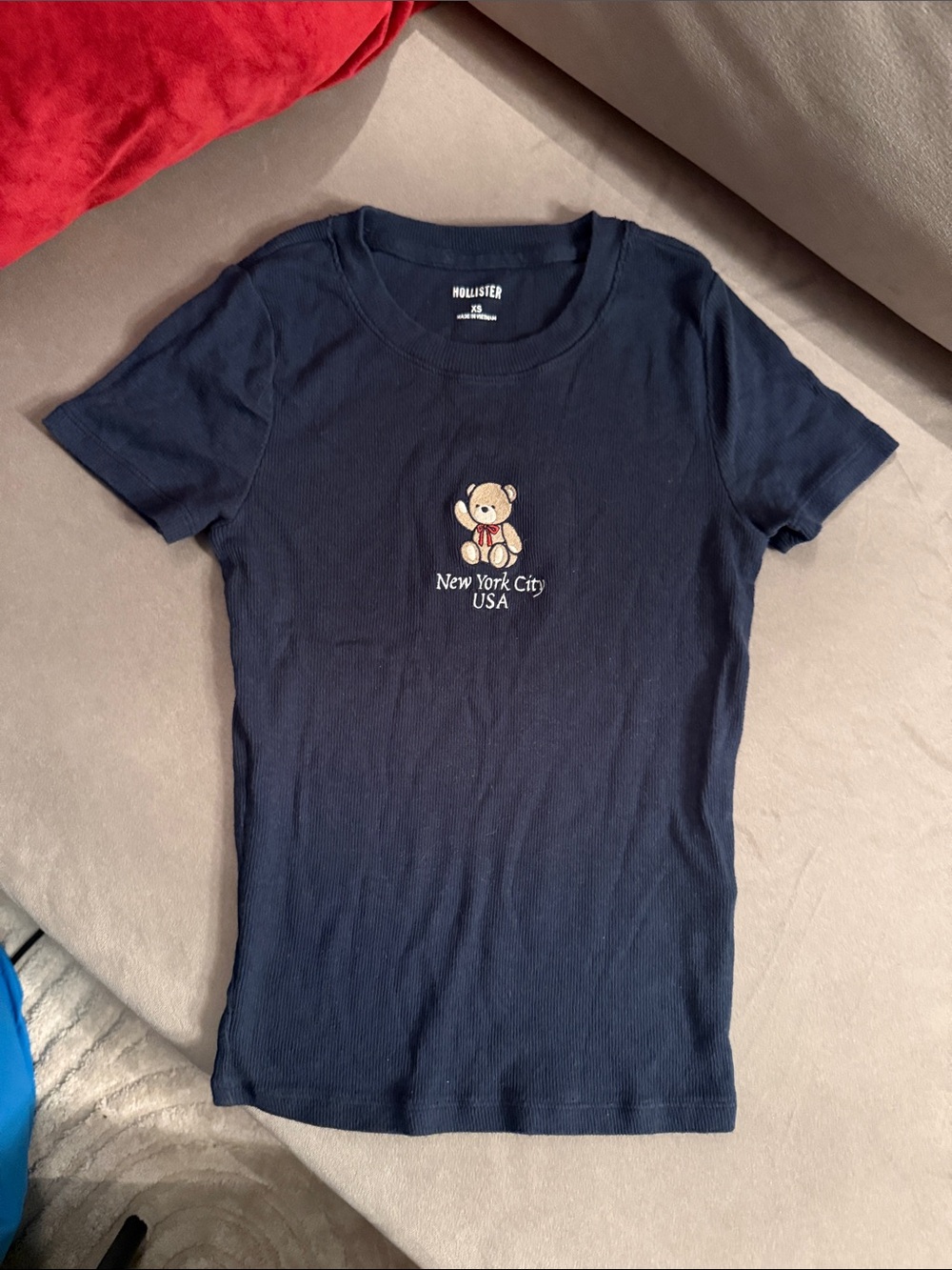 Hollister Navy Tee with Teddy Bear Graphic